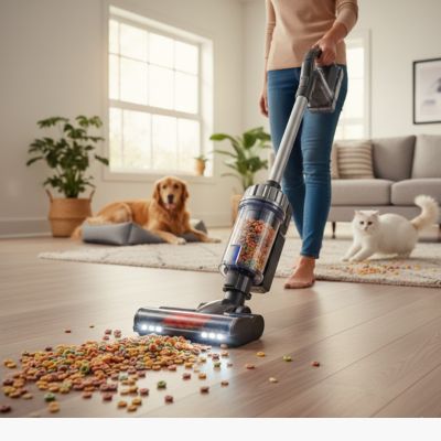 cleaning up spilled cereal